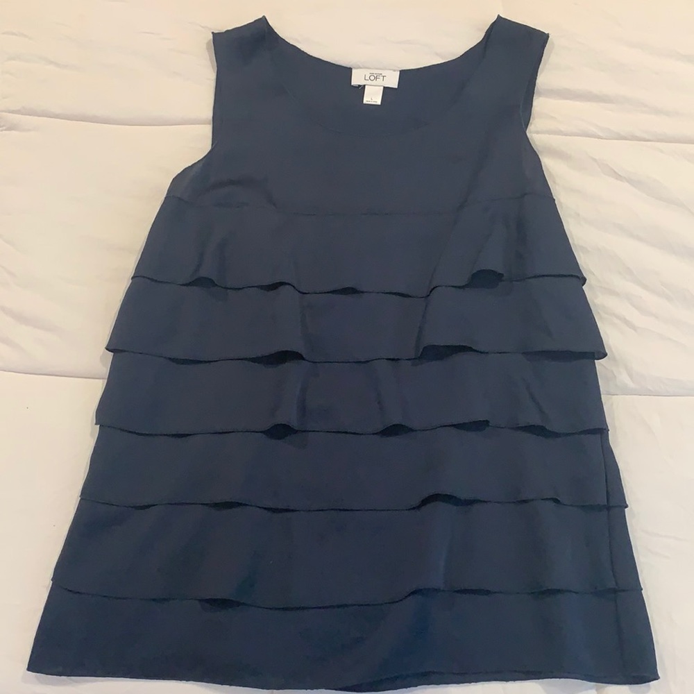 navy blue tank top with tiered ruffles
